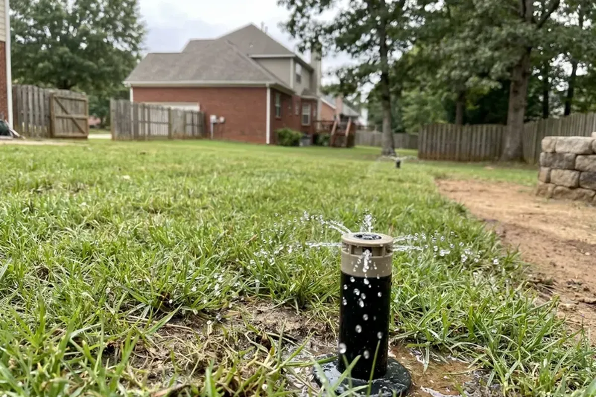 Pop-up sprinkler watering a lawn