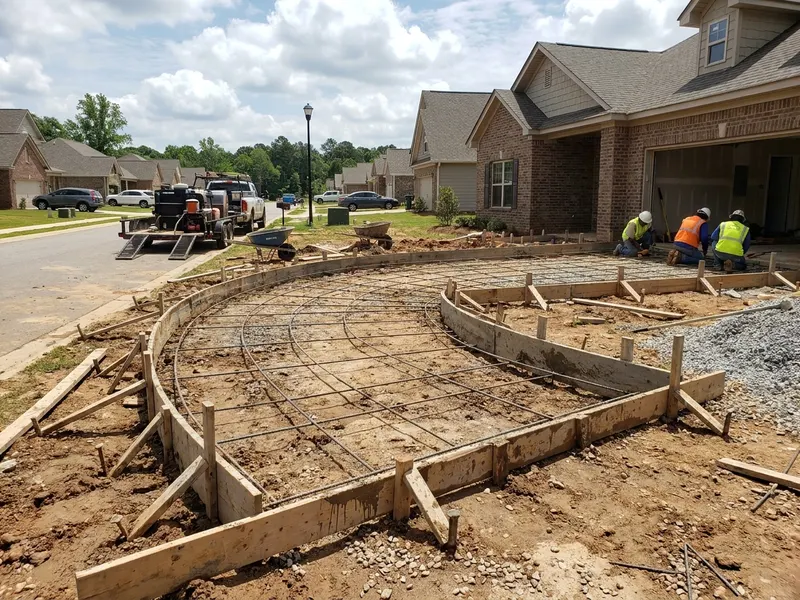 Concrete forms and rebar set for a driveway pour