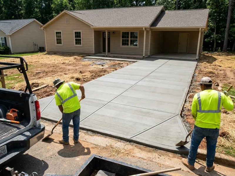 Broom-finished driveway with clean control joints