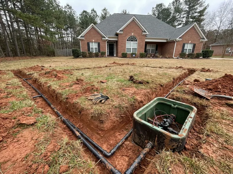Trenched irrigation lines and valve box during installation