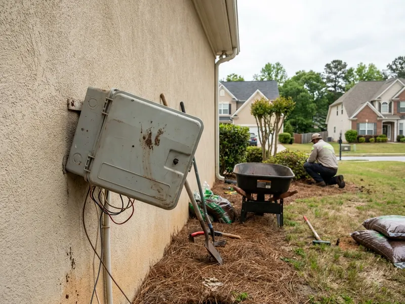 Irrigation controller mounted on a garage wall