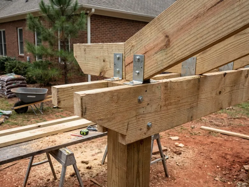 Pergola rafter and post hardware detail