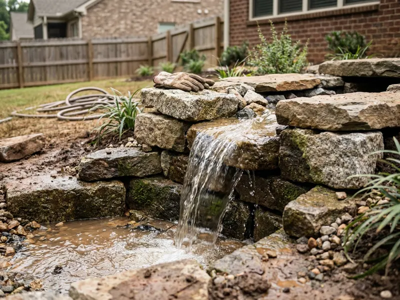 Water flowing over a natural stone spillway